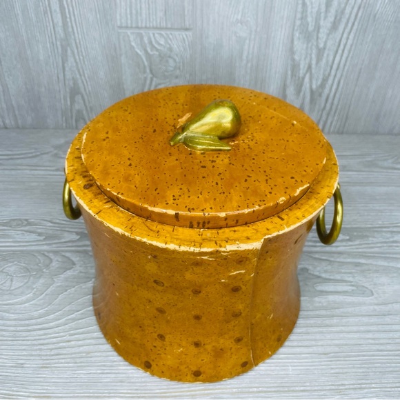 Vintage rare Cork and brass ice bucket bar wear 1940s retro glam with brass pear - Picture 2 of 16